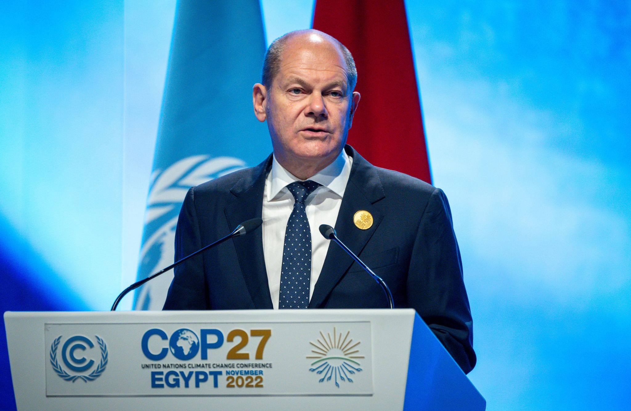 Bundeskanzler Olaf Scholz (SPD) spricht bei der Weltklimakonferenz COP27.