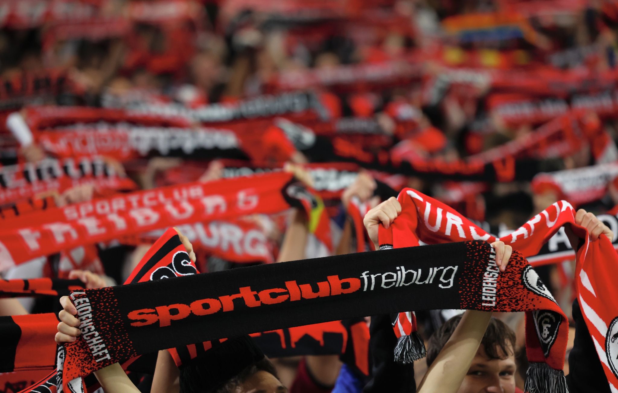 Freiburgs Fans zeigen ihre Schals.