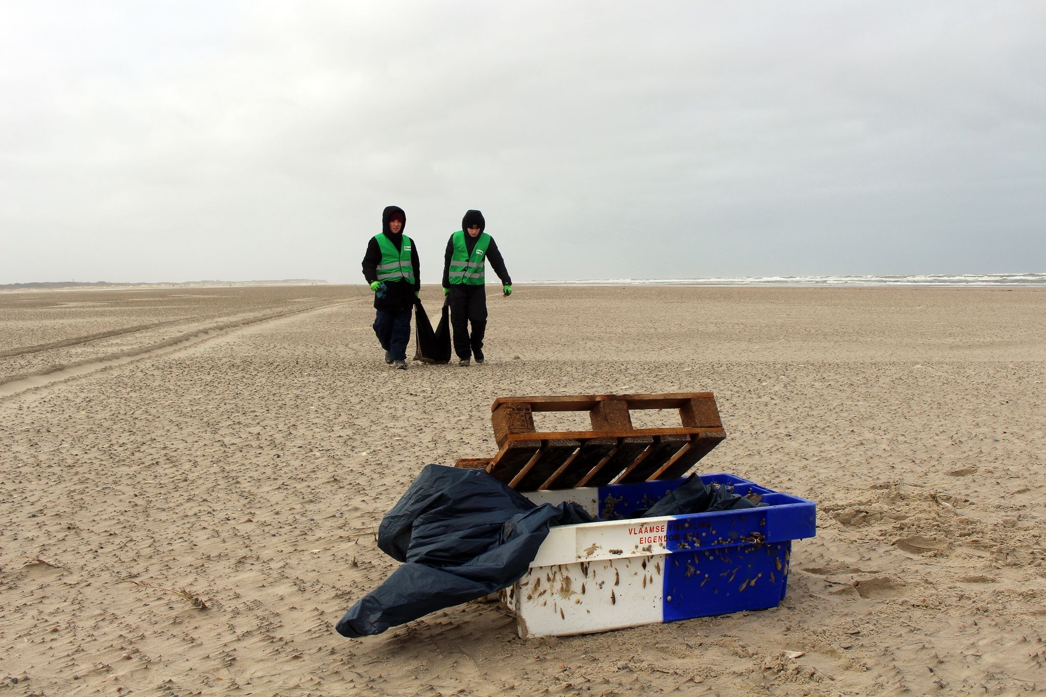 Freiwillige sammeln Meeresmüll am Strand der Nordseeinsel Spiekeroog.