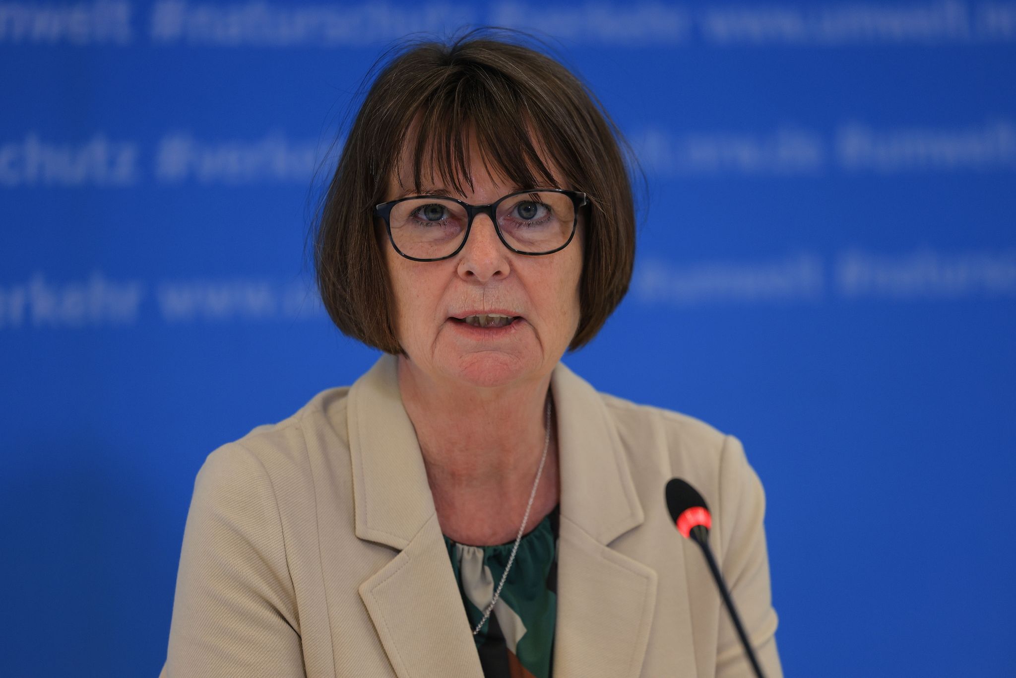 Hessens Umweltministerin Priska Hinz (Grüne) spricht auf einer Pressekonferenz.